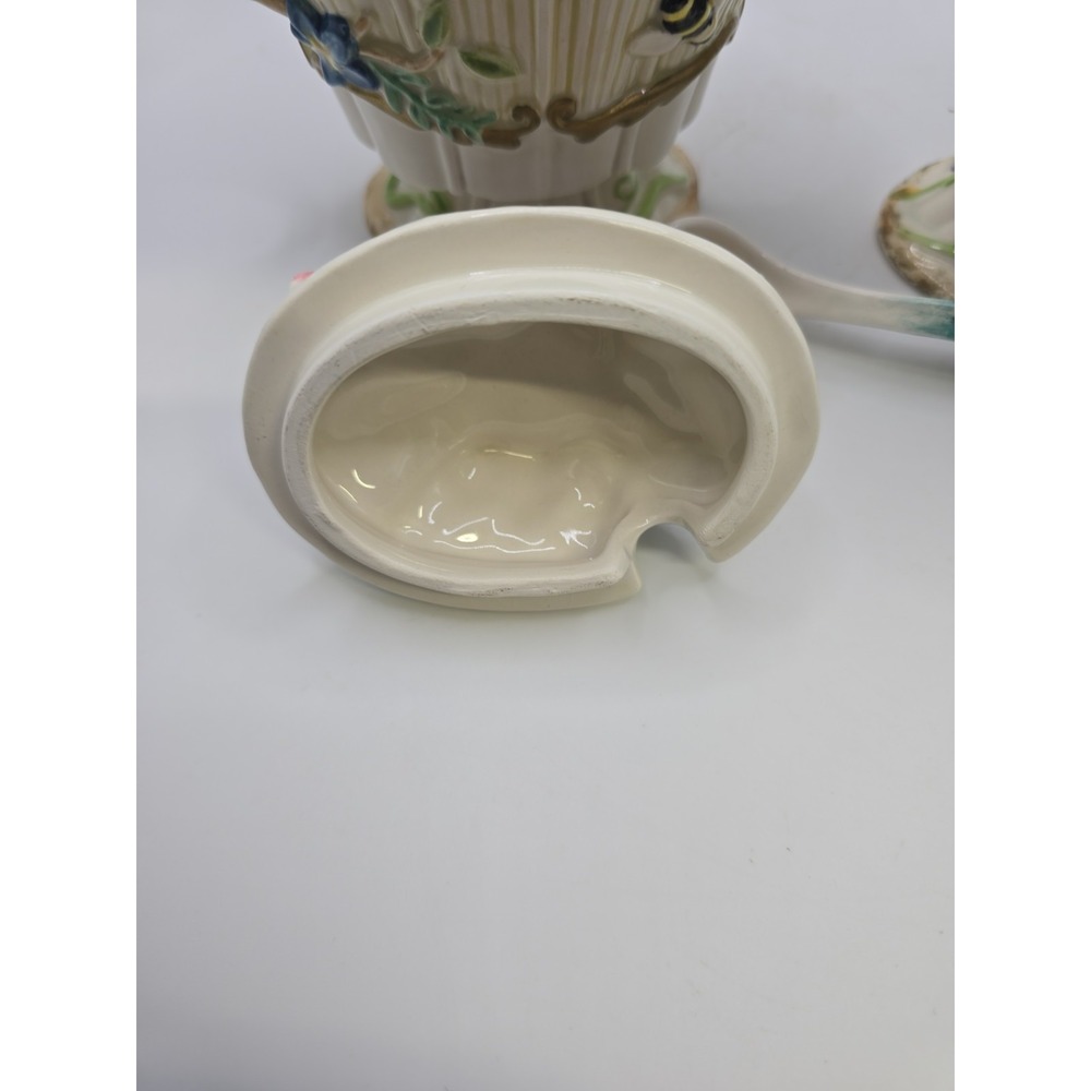 FITZ AND FLOYD Woodland Spring Sugar Bowl & Creamer Set w/lid & spoon - Picture 3 of 13